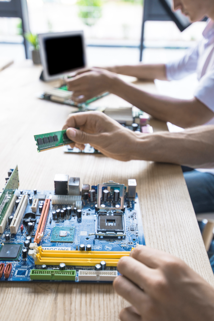 Some gaming enthusiasts building their own gaming laptop. 