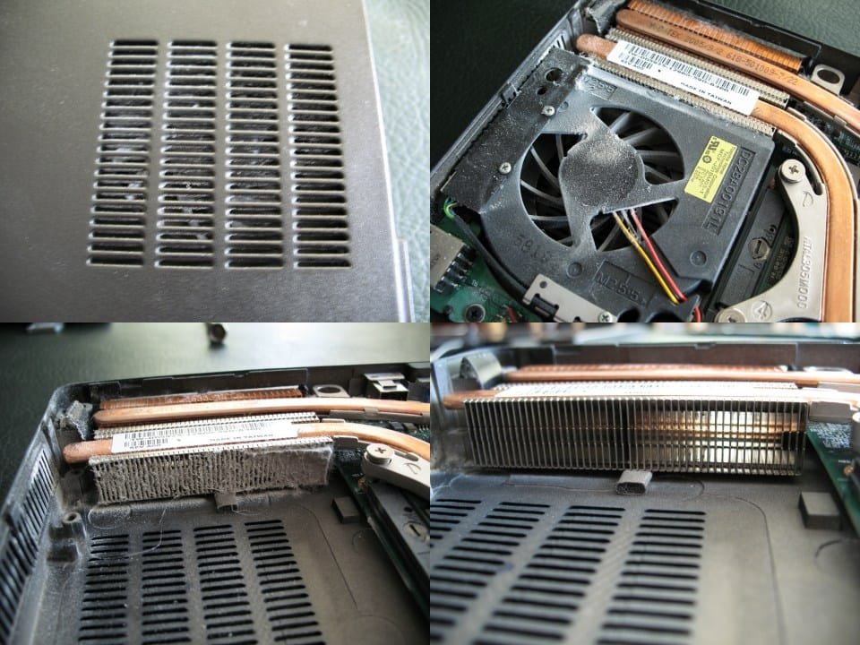 Internal laptop heatsink fins completely clogged with dust and lint